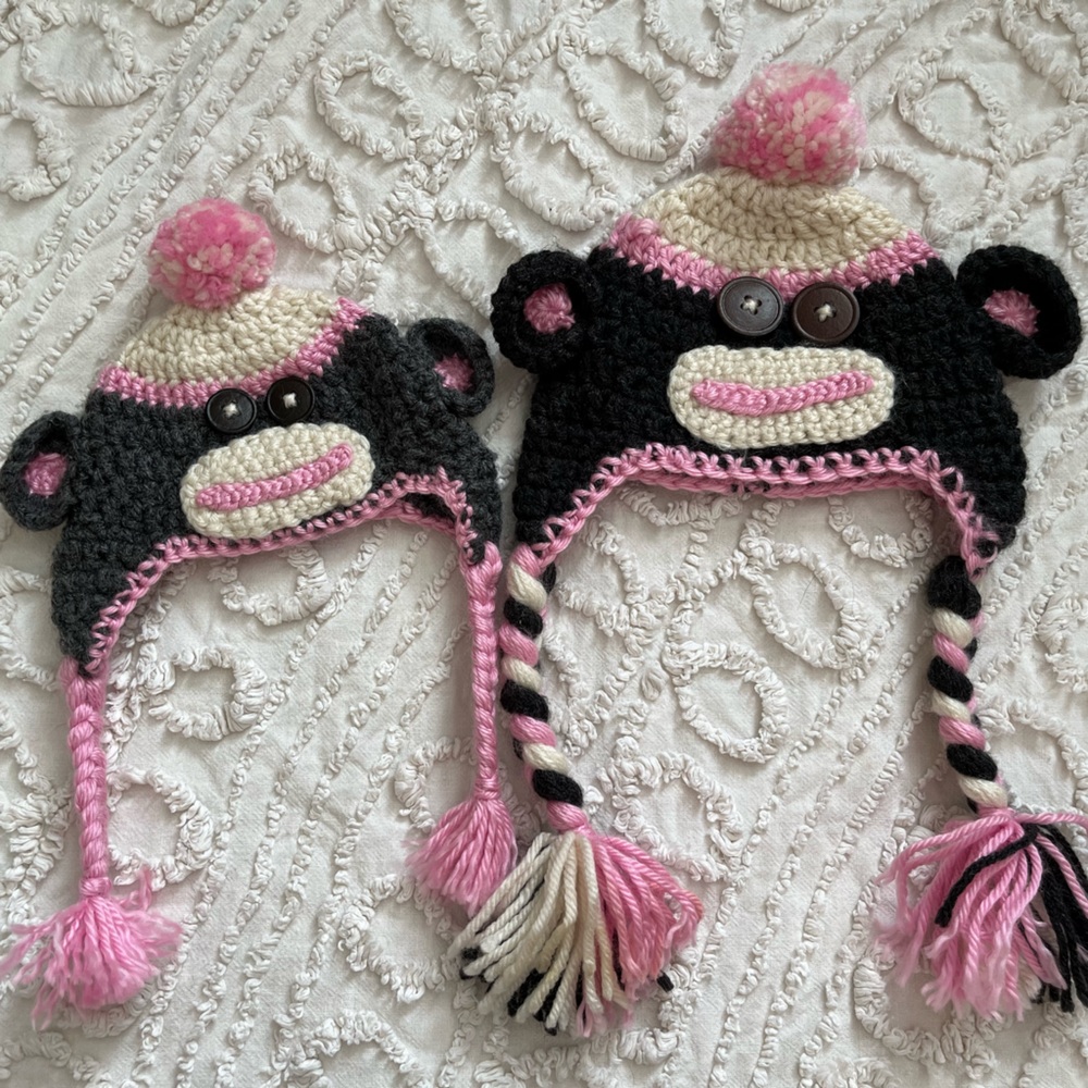 Sock monkey baby hats